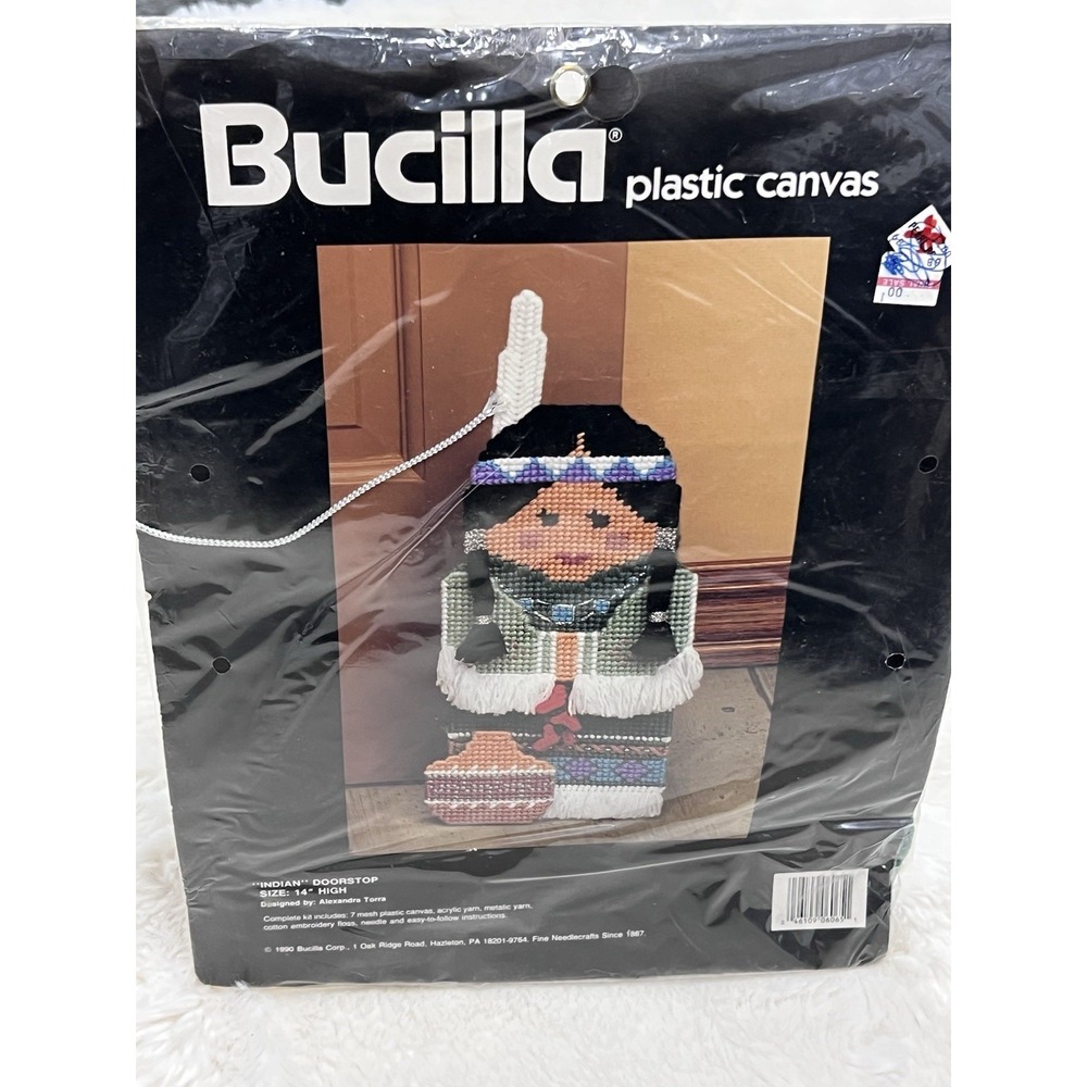 Bucilla Plastic Canvas Kit #6065 New "Indian" Doorstop 14" Sealed 1990